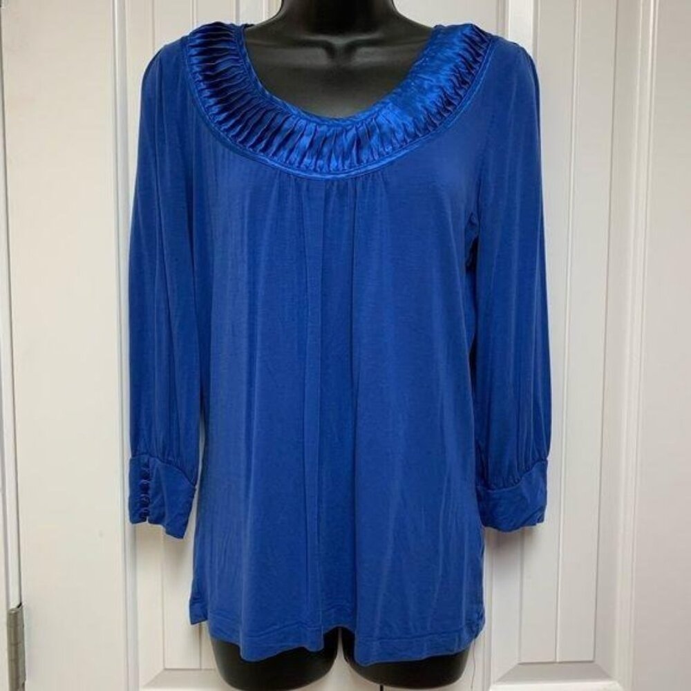Dialogue Blue Satin Collar Long Sleeve Shirt